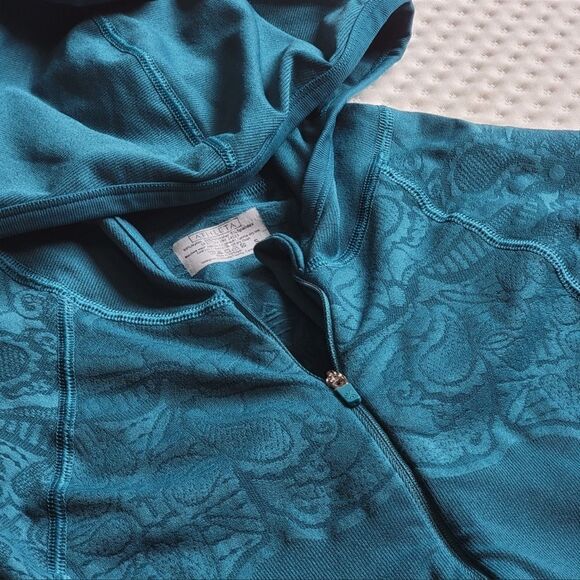 Athleta Twist Half Zip Seamless Teal Top S - Picture 4 of 8